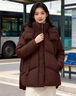 鴨鴨中長(cháng)款羽絨服女士冬季2025年潮流韓版寬松百搭時(shí)尚連帽面包服外套 深咖色 L 曬單實(shí)拍圖