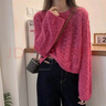 妃奧絨云朵紗針織衫女2024春秋款時(shí)尚慵懶風(fēng)寬松小個(gè)子短款軟糯外穿毛衣 玫紅色 XL 曬單實(shí)拍圖