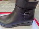 YRC意爾康真皮媽媽棉鞋加絨加厚短靴女平底冬季羊毛靴子防滑軟底中老 黑色[羊毛里] 38 曬單實(shí)拍圖