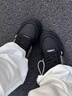 ON MAX明星同款小帆船板鞋春季厚底增高休閑鞋子潮流百搭女鞋黑色35碼 曬單實(shí)拍圖