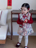 班喜迪女童漢服套裝冬裝寶寶周歲禮服兒童中式旗袍裙國風(fēng)唐裝秋冬季衣服 紅色 100 曬單實(shí)拍圖
