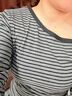 津炳勝黑色條紋長(cháng)袖t恤女打底針織衫可外穿秋季斜領(lǐng)露肩辣妹上衣女內搭 黑灰條紋斜肩上衣【修身顯瘦丨性感減齡】 M 【建議80-100斤】 曬單實(shí)拍圖