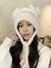 栢啟歆蝴蝶結貓耳朵毛絨帽女秋冬加絨保暖針織帽防寒護耳顯臉小新年禮物 貓耳朵毛絨帽【米色】 54-58cm 曬單實(shí)拍圖