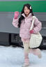 女童冬季短款棉衣2026新款大兒童粉色格子洋氣加棉加厚面包服外套 單件-粉色棉服 150 曬單實(shí)拍圖