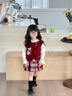 可英女童套裝酒紅格紋2025冬季女寶加絨加厚冬裝小女孩卡通馬甲兩件套 曬單實(shí)拍圖