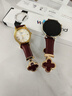 watchbond適用華為gt5/gt6表帶女款41mm表帶華為手表gt4/gt5pro女生18mm小蠻腰真皮四葉草磁吸扣智能gt3腕帶 小蠻腰真皮-四葉草磁吸扣-酒紅-淺金紅花 【41/42表盤(pán)】  曬單實(shí)拍圖