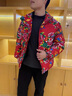 花花公子（PLAYBOY）花棉襖男款冬季棉服年輕人洋氣東北大花男裝2025新款男士棉衣外套 紅色 XL 【建議145斤以?xún)取?曬單實(shí)拍圖