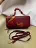 絲芙倫（seefulun）原創(chuàng  )國風(fēng)真皮兩用錢(qián)包單肩斜挎小包包立體雕刻牛皮手提小包旗袍包 荷花紅色-頭層牛皮立體彩繪 配真皮肩帶 曬單實(shí)拍圖