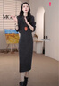 MO&Co.針織連衣裙綿羊毛羊駝毛裂口收腰高腰直筒灰色針織連衣裙 礦灰色 XS 155 曬單實(shí)拍圖