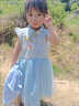 柏潮女童漢服旗袍裙夏季兒童連衣裙新款夏款洋氣蓬蓬裙旗袍公主裙 藍色送包包眉心貼 110適合身高90cm 曬單實(shí)拍圖