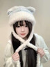 SOMUBAY甜美貓耳朵毛絨帽女日系可愛(ài)毛線(xiàn)帽子女秋冬季顯臉小包頭帽護耳帽 淺藍色 均碼 (54-58cm) 曬單實(shí)拍圖