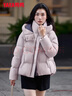 鴨鴨（YAYA）鞠婧祎同款羽絨服女2025新款短款韓版時(shí)尚連帽加厚保暖顯瘦外套XH YE5B603725L-粉紫色 S （155） 曬單實(shí)拍圖