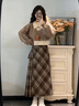 韓璐嬌（hanlujiao）秋冬連衣裙女裝2025新款搭配一整套小個(gè)子韓系穿搭學(xué)院風(fēng)套裝裙子 假兩件上衣+格紋半裙【兩件套】 M 曬單實(shí)拍圖