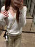 LDBE麻花v領(lǐng)針織衫女秋冬內搭打底衫修身顯瘦設計感小眾韓系軟糯毛衣 白色 S 【90斤內】 曬單實(shí)拍圖