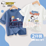 史努比（SNOOPY）【2件裝】童裝兒童短袖T恤男女童純棉夏裝 靛藍紅琴+白釣魚(yú)  130 曬單實(shí)拍圖