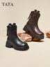 他她（TATA）25冬商場(chǎng)同款百搭時(shí)裝靴女短靴CE401DZ5 黑色（絨里） 37 曬單實(shí)拍圖