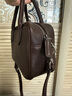 裘真【明星推薦】寬寬包植鞣牛皮休閑斜挎包手提保齡球包女 咖啡色 曬單實(shí)拍圖