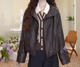 妖精的口袋復古棕色皮衣女2025年秋季新款高級感甜酷短款夾克外套 復古棕色 M 曬單實(shí)拍圖