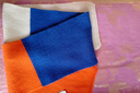 巴魯尼羊絨圍巾女士2025秋冬新款短款拼色可愛(ài)少女保暖護頸百搭圍脖針織 藍+桔+白 140cm*20cm 曬單實(shí)拍圖