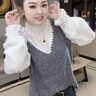 FSHE娃娃領(lǐng)針織衫女2025新款秋冬季減齡上衣女蕾絲拼接舒適透氣毛衣女 灰色長(cháng)袖 XL 建議 80-105 曬單實(shí)拍圖