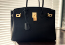 真皮女包頭層牛皮手提包大容量凱莉包包大號荔枝紋鉑金包奢侈品 黑色 無(wú)禮盒 曬單實(shí)拍圖