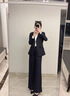 女士西裝套裝職業(yè)正裝白領(lǐng)通勤面試正裝工作服酒店律師西服外套秋 藏青色西裝+闊腿褲 M （建議95-105斤） 曬單實(shí)拍圖