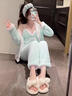 伊棠朵珊瑚絨吊帶長(cháng)袖睡衣女三件套冬季性感蕾絲豹紋純欲風(fēng)家居服套裝 2812豹紋 XL 建議120-140 曬單實(shí)拍圖