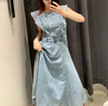 UR2025夏季新款女裝復古牛仔荷葉邊牛仔連衣裙UWG850114 藍色 M 曬單實(shí)拍圖