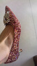 啄木鳥(niǎo)主婚鞋紅色秀禾婚紗兩穿2025年新款結婚新娘鞋子水晶法式高跟鞋女 酒紅色細跟 8cm 37 曬單實(shí)拍圖