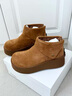 百麗（Belle）復古絨面勃肯鞋女2025冬新商場(chǎng)同款厚底加絨休閑短靴E6F1DDD5預售 棕色-薄絨 38 曬單實(shí)拍圖