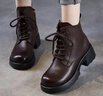 墨黛尼馬丁短靴女2026春季新款真皮復古厚底英倫粗跟輕奢增高小眾皮靴子 咖色[主推款] 單里 37 (235mm) 國內標準皮鞋碼 曬單實(shí)拍圖