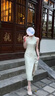 柏潮新中式國風(fēng)改良旗袍連衣裙子女夏季小個(gè)子長(cháng)款印花掛脖露肩連衣裙 綠色披肩 S 曬單實(shí)拍圖