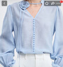 LILY春新款女裝含亞麻浪漫優(yōu)雅垂墜感套頭襯衫雪紡衫寬松上衣 401藍色 M 曬單實(shí)拍圖