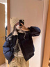 妙奕嘉棉服女2025新款冬季厚外套短款棉衣棉襖學(xué)生襖子小個(gè)子面包服高級 藏青色復古毛絨翻領(lǐng)棉服 均碼 【建議120斤內】 曬單實(shí)拍圖