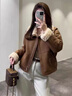 皮爾卡丹翻領(lǐng)耐臟皮毛一體外套短外套女2025年冬裝新款加絨小個(gè)子上衣加厚 橄欖棕色 M 建議100-115斤 曬單實(shí)拍圖