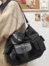 星昔2025新款大容量機車(chē)辣妹包美式復古高級感軟皮單肩托特包斜挎大包 黑色美式托特包 曬單實(shí)拍圖