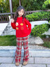 小豬彼特女童過(guò)年衣服2025新款女大童套裝秋冬洋氣喜慶新年戰袍兒童拜年服 15190紅格 【加絨款】 120 cm 曬單實(shí)拍圖