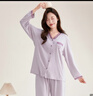 芬騰睡衣女秋季新品云柔棉感柔軟蕾絲V領(lǐng)開(kāi)衫長(cháng)袖女士家居服 曬單實(shí)拍圖
