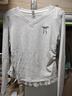 沐霓獨特漂亮v領(lǐng)長(cháng)袖上衣女棉質(zhì)2025秋季新款爆款巨好看的蕾絲掐腰t恤 白灰色（蝴蝶結） M 曬單實(shí)拍圖