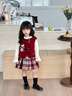 可英女童套裝酒紅格紋2025冬季女寶加絨加厚冬裝小女孩卡通馬甲兩件套 曬單實(shí)拍圖
