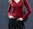 三彩2025秋季新款設計感翻領(lǐng)針織衫顯瘦長(cháng)袖修身毛衫上衣氣質(zhì)M 車(chē)厘子紅 S 155/80A 曬單實(shí)拍圖