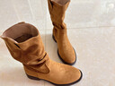蓓沐格靴子女百搭馬丁靴復古牛仔風(fēng)粗跟短靴勃肯鞋洋氣小短靴冬季女鞋   卡其色靴子 38碼 (240mm) 38 曬單實(shí)拍圖
