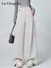 拉夏貝爾復古闊腿牛仔褲女秋季2025年新款不貼腿拖地褲 灰白色 S 曬單實(shí)拍圖