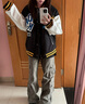 凱普蒂美式復古國潮字母刺繡棒球服情侶款春季新款2025寬松學(xué)生夾克外套 8013黑色 常規 M 【95-105斤】 曬單實(shí)拍圖