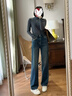 Qidongyinqing后媽款窄版加絨直筒牛仔褲女冬季2025新款寬松顯瘦彈力保暖闊腿褲 普魯士藍【九分】加絨 S 曬單實(shí)拍圖