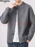 MMOPTOP復古棒球領(lǐng)開(kāi)衫毛衣男秋冬季純色寬松休閑慵懶感外套MMY02灰色L 曬單實(shí)拍圖