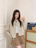 愛(ài)麥依2026春秋季新款翻領(lǐng)抽繩短款外套女學(xué)生寬松小個(gè)子夾克上衣潮 卡其外套 S 95斤以下 曬單實(shí)拍圖