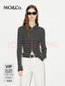 MO&Co.針織衫開(kāi)衫升溫發(fā)熱綿羊毛修身短款雙開(kāi)拉鏈條紋撞色MBD4CAR038 黑白條色 S /160 曬單實(shí)拍圖