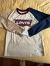 LEVI'S李維斯童裝兒童長(cháng)袖T男女童秋季鴛鴦撞色棉T恤上衣 焦糖布丁白 曬單實(shí)拍圖