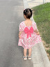 G.duck.小黃鴨韓系女童蝴蝶結碎花連衣裙新款兒童夏季泡泡袖公主裙 粉裙子 120 曬單實(shí)拍圖
